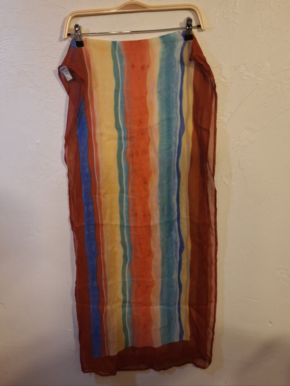 Chico's Southwestern Orange Blue Stripe Multi Color Sheer Kokopelli Scarf 80"